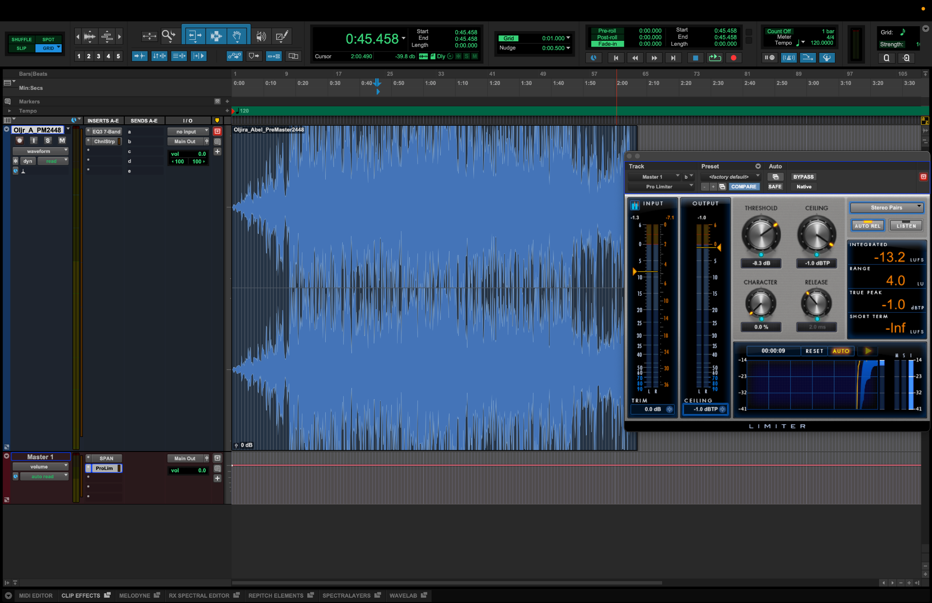 Psalm 23 — Pro Tools session with mastering limiter